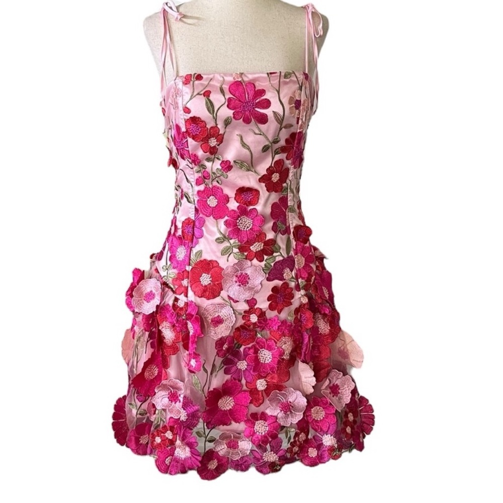 SUGAR THRILLZ 3D appliqué Pink Floral Mini Corset Dress - Picture 2 of 5